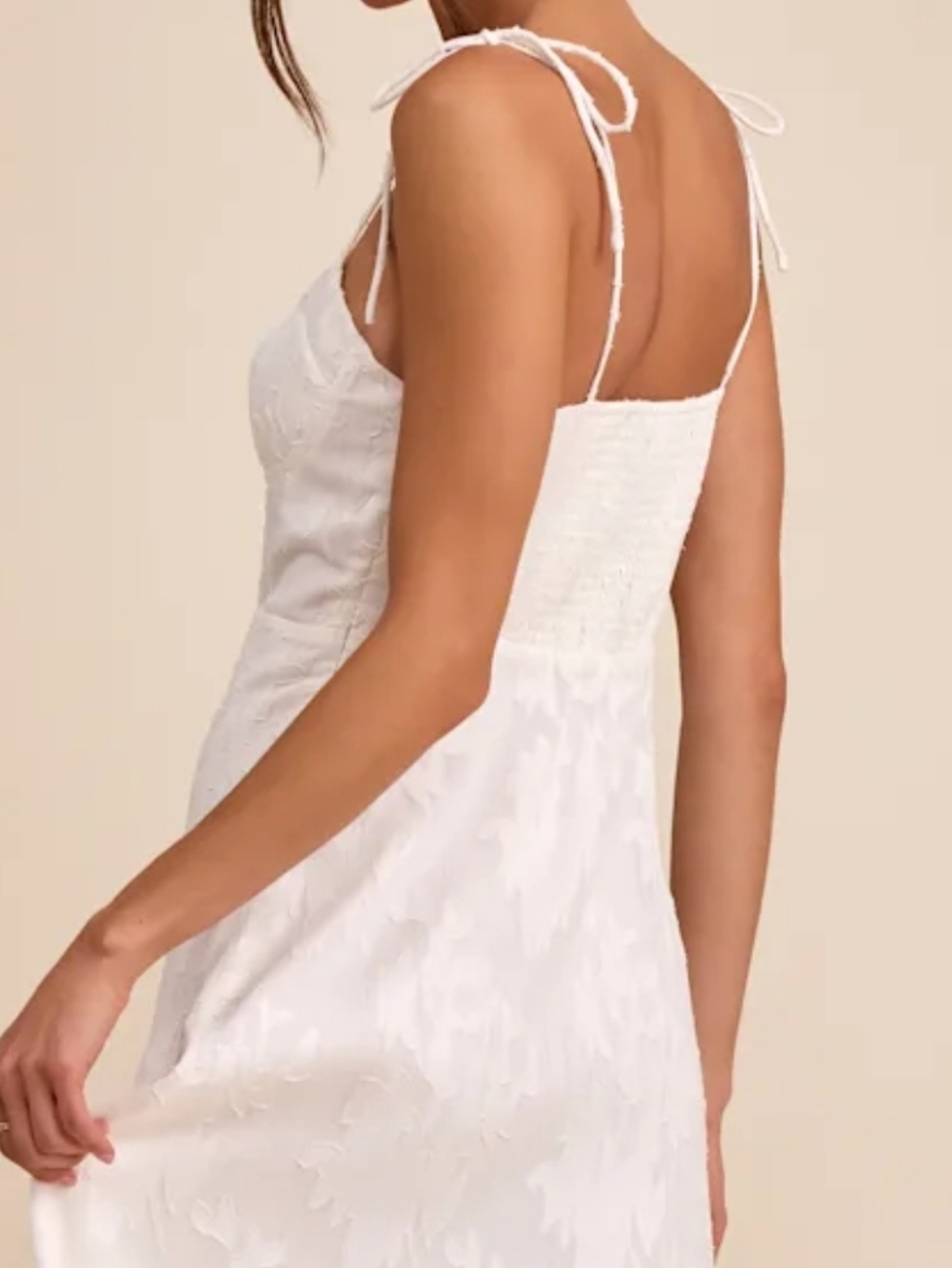 Lulus Loveliest Looks White Floral Jacquard Tie-Strap Midi Dress New Medium - Picture 9 of 12